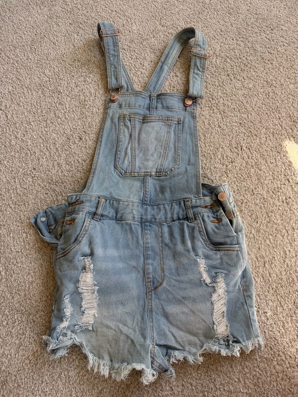 Light Blue Distressed Denim Women’s Overall Shorts